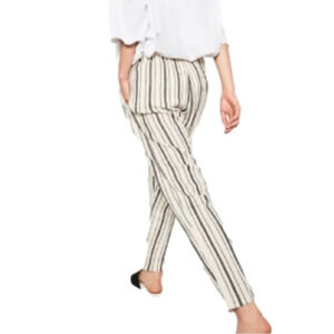 Zara TRF Womens Cotton Pants Cream Black Striped High Waisted Trousers Sz S New